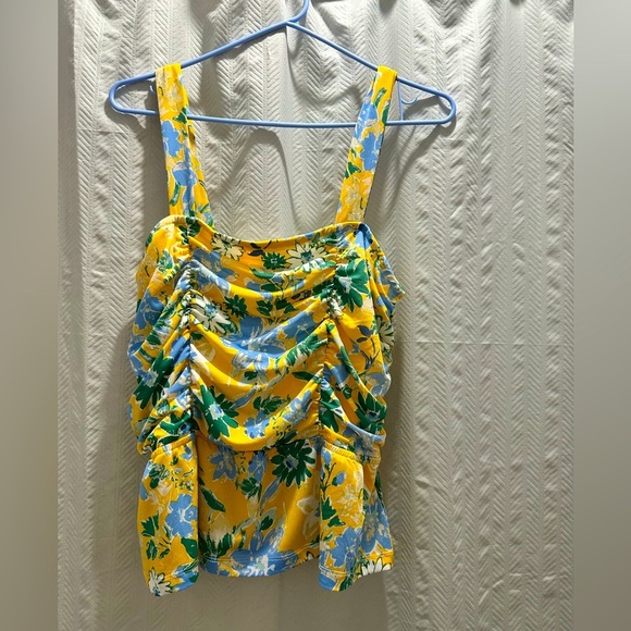 Floral Yellow and Blue Women's Top - Picture 2 of 2